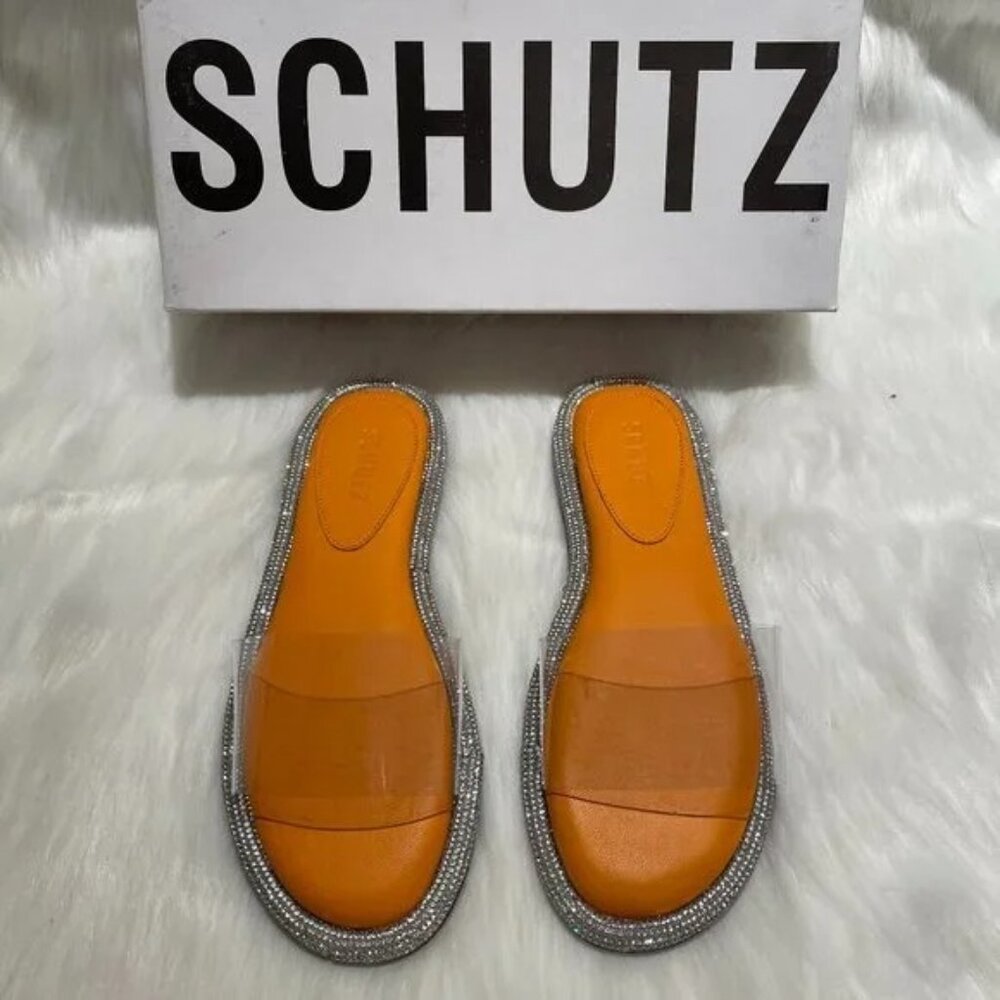 NEW Schutz Alicina Slide in Bright Tangerine Size 7 Orange diamond sandals